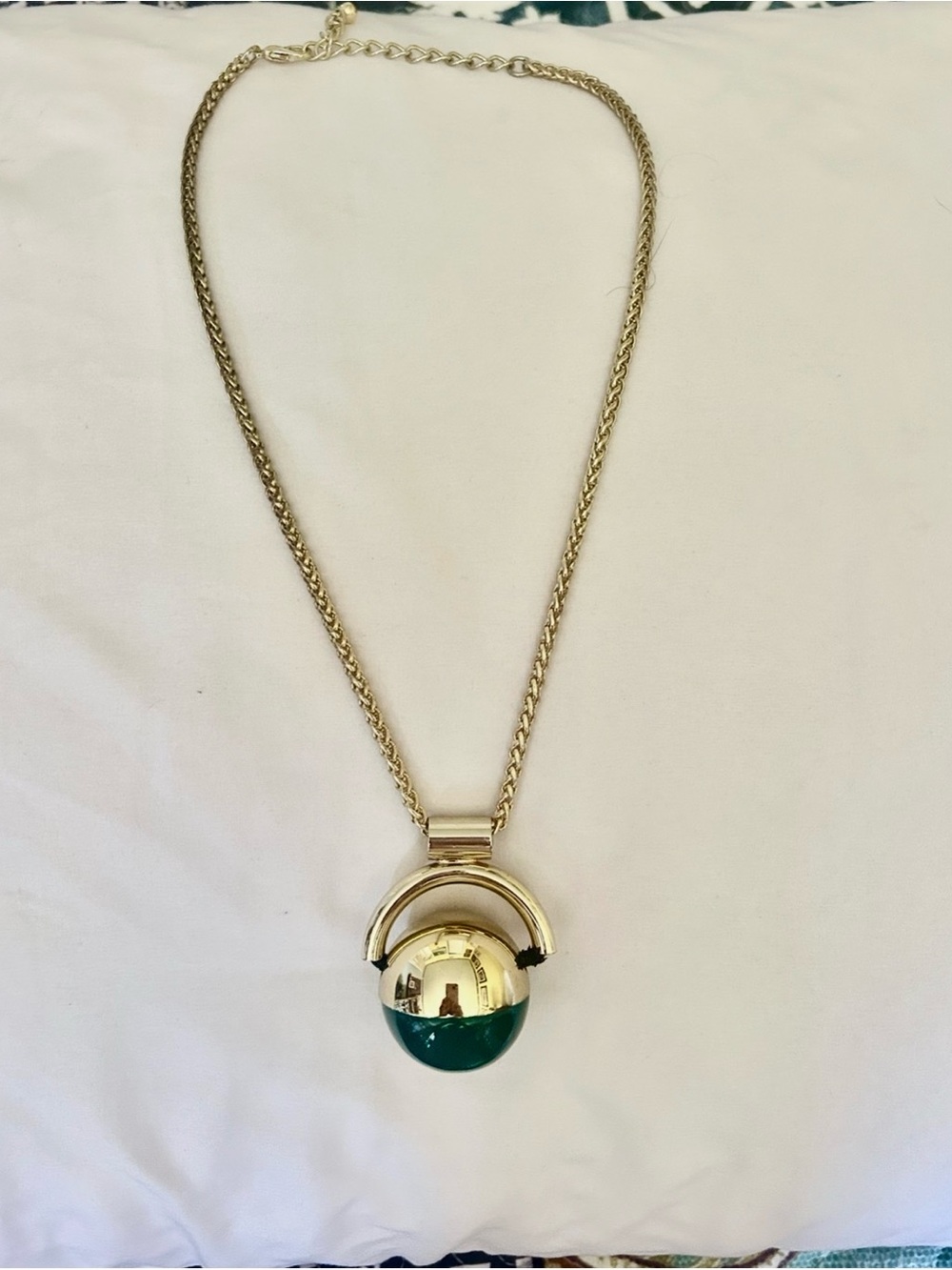 KOZAN Gold-Tone Pendant Necklace with Green Enamel Accent